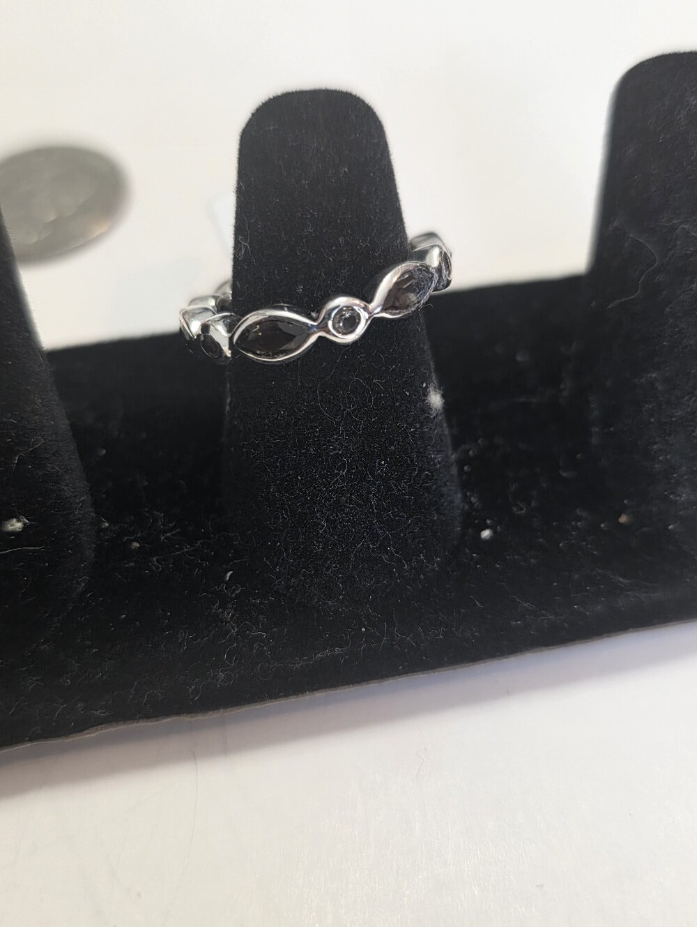 Sterling Silver Infinity Smoky Quartz Link Ring - Silver